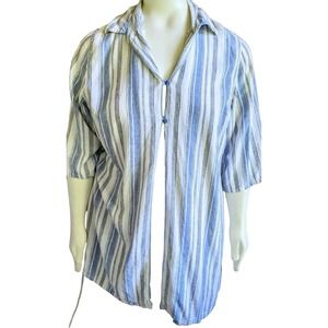 Linen Blend Women's 22 24W Top Classic Relaxed Fit Coastal Boho Lagenlook Layer